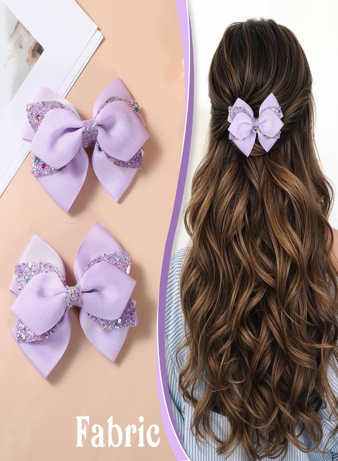WJIAAA 2 Pcs Purple Hair Bow Clips, Sparkly Glitter Alligator Barrettes for Girls, Light Purple Hair Bows, 3.94 Inch Lavender Bowknot Hairpin with Dot Sequin for Cheerleader Birthday Parties - Image 2